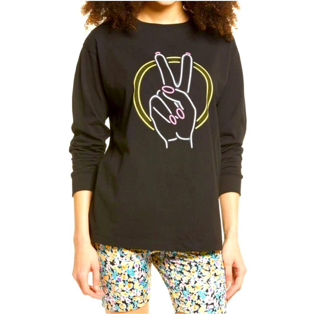 BP. The Time Is Now Graphic Peace Sign Long Sleeve T-Shirt Size XXS